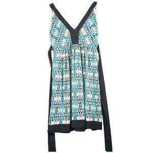 Trulli Ladies Sz 10 Sleeveless Blue Dress Floral Print Tie Waist